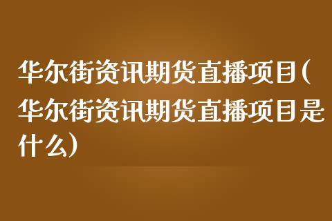 华尔街资讯期货直播项目(华尔街资讯期货直播项目是什么)_https://www.dai-osaka.com_股指期货_第1张