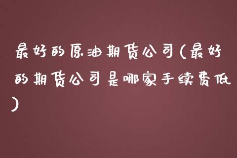 最好的原油期货公司(最好的期货公司是哪家手续费低)_https://www.dai-osaka.com_股票资讯_第1张