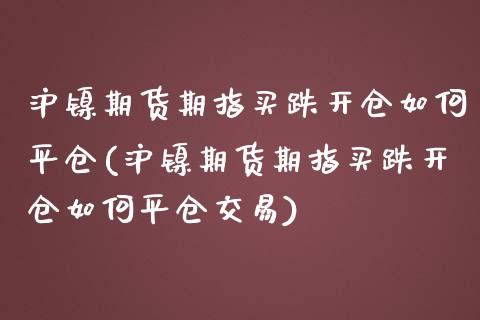 沪镍期货期指买跌开仓如何平仓(沪镍期货期指买跌开仓如何平仓交易)_https://www.dai-osaka.com_股指期货_第1张