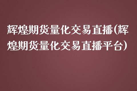 辉煌期货量化交易直播(辉煌期货量化交易直播平台)_https://www.dai-osaka.com_外盘期货_第1张